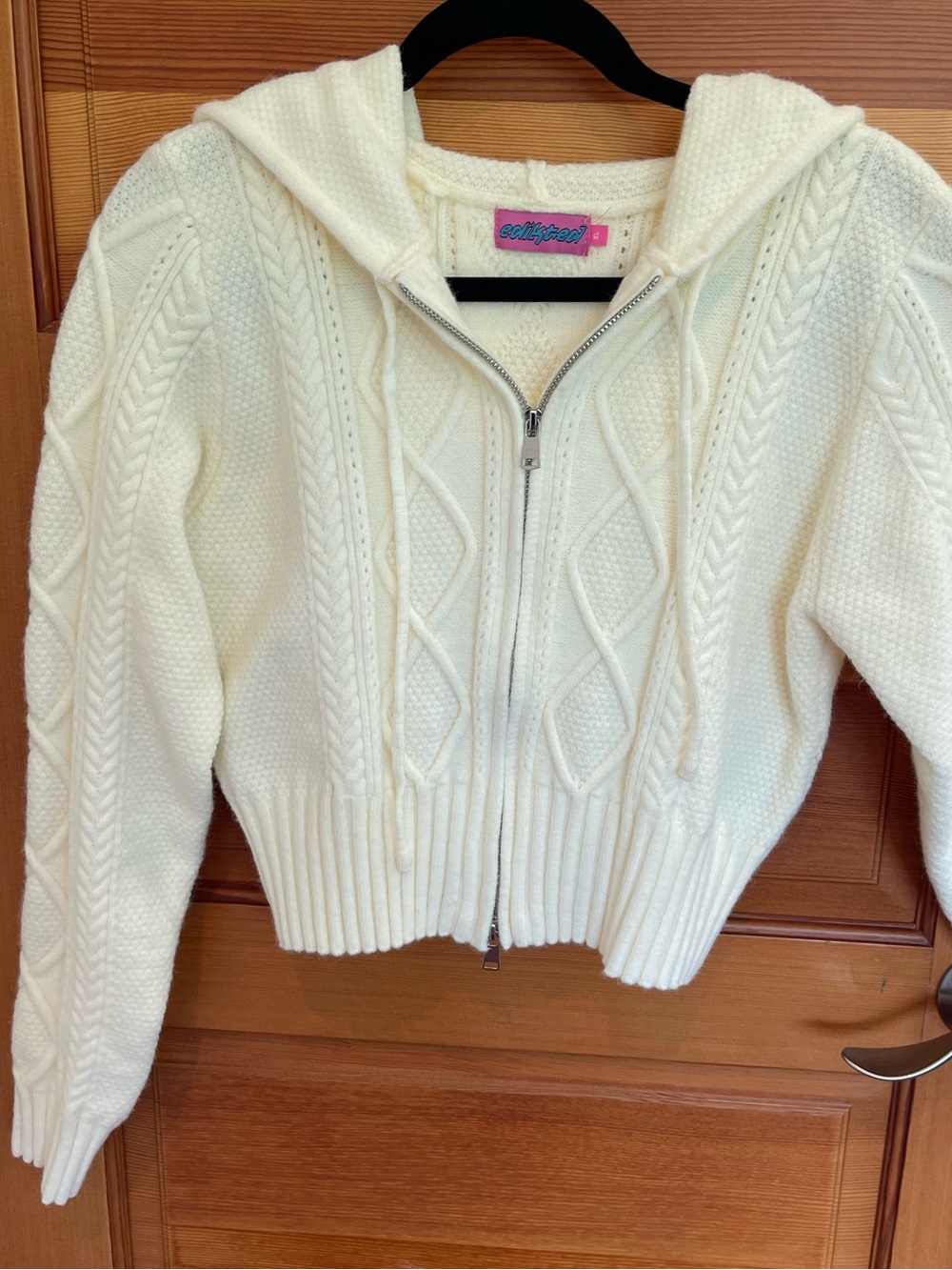 Edikted cream cable knit zip-up hoodie - NWOT - XL
